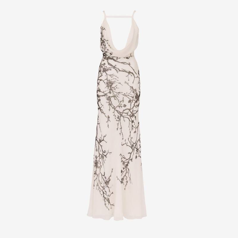 Alexander McQueen Women's White Cherry Branches Evening Dress - 4 (Silk)